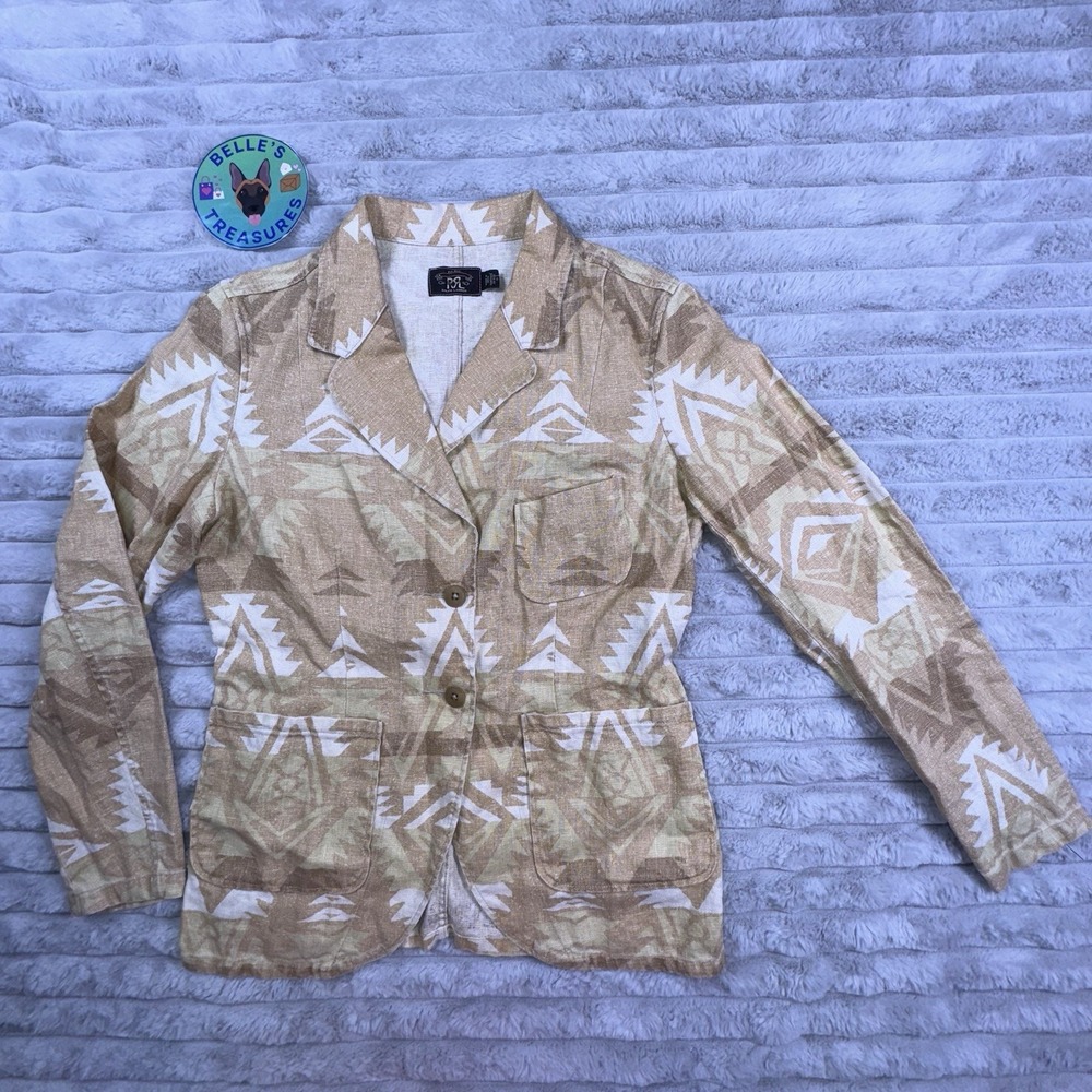 RRL Ralph Lauren Womens Sz 2 100% Linen Aztec Unstructured Blazer Jacket $790 - Picture 5 of 15